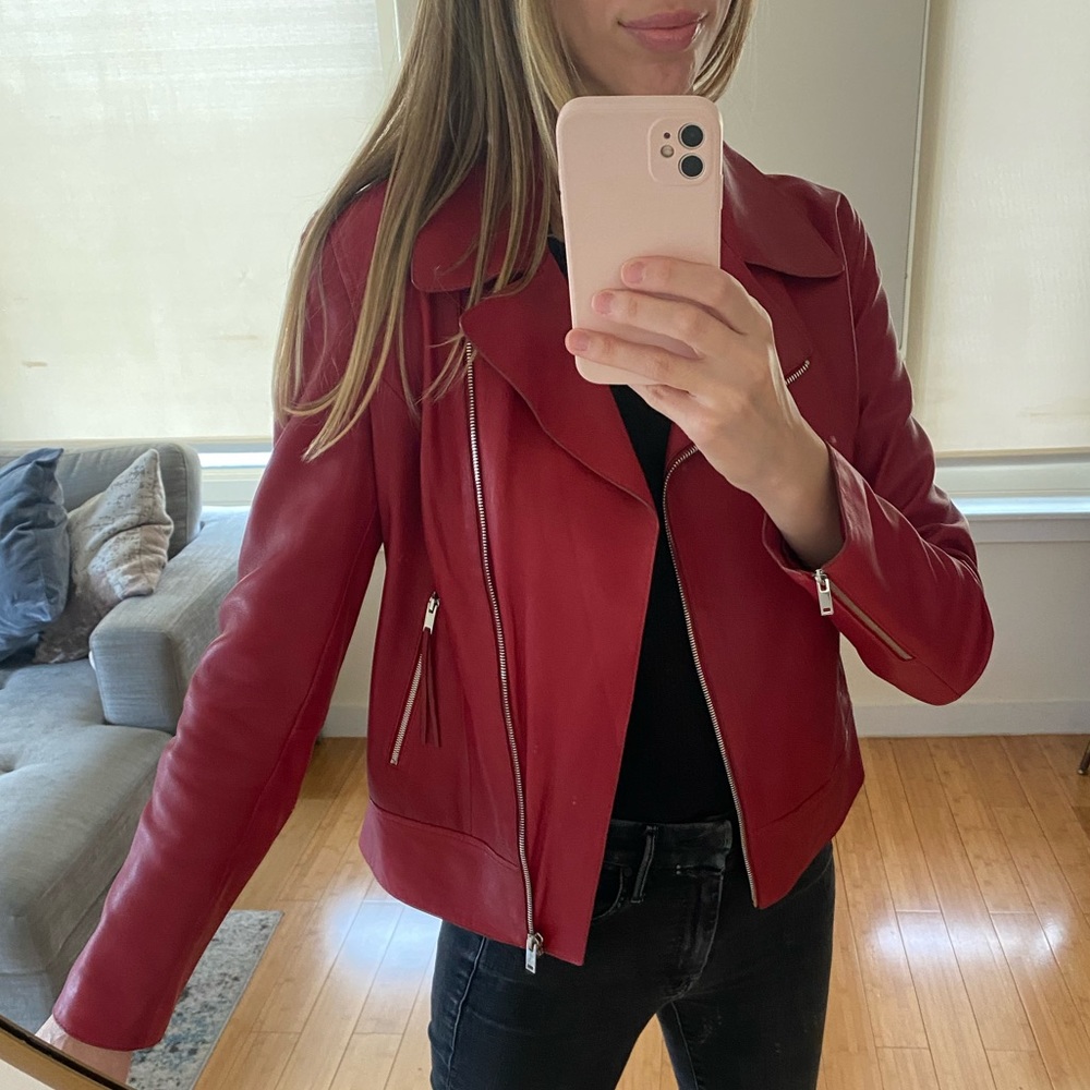 Massimo Dutti leather jacket in red